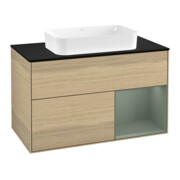 V&B Meuble sous lavabo avec plan de travail bleu Finion 100x60,3 cm, tiroir à droite, huile avec laque, placage Oa