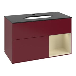 V&B Meuble sous-lavabo avec plan de travail bleu Finion 100x60,3 cm, tiroirs droite gauche, laqué mat Peo