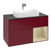 V&B Meuble sous-lavabo avec plan de travail bleu Finion 100x60,3 cm, tiroirs droite gauche, laqué mat Peo-3
