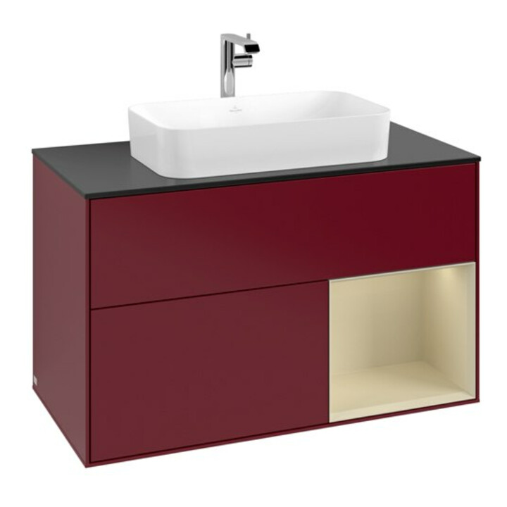 V&B Meuble sous-lavabo avec plan de travail bleu Finion 100x60,3 cm, tiroirs droite gauche, laqué mat Peo