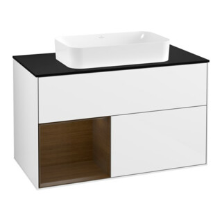 V&B Meuble sous-lavabo avec plan de travail bleu Finion 100x60,3cm, étagère gauche, blanc brillant. Lac