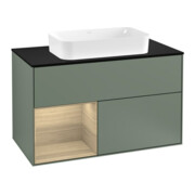 V&B Meuble sous lavabo avec plan de travail bleu Finion 100x60,3cm, étagère gauche, finition huile avec laque