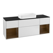 V&B Meuble sous lavabo avec plan de travail bleu Finion 160x60 cm, étagère chêne naturel, blanc mat laqué