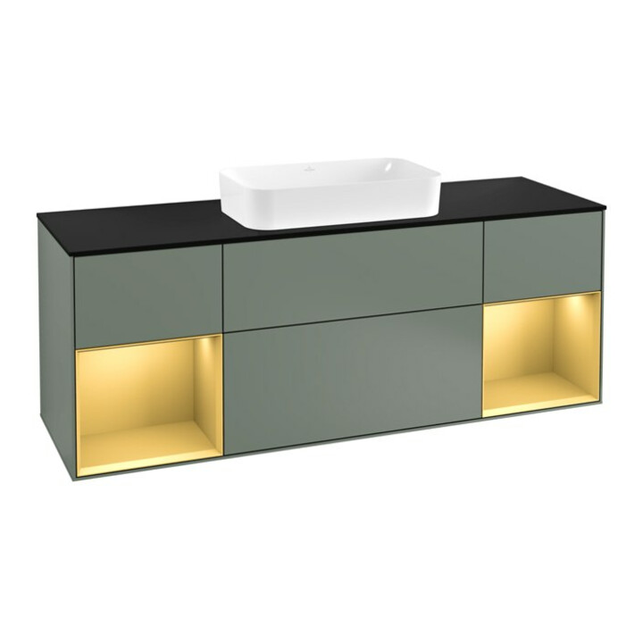 V&B Meuble sous lavabo avec plan de travail bleu Finion 160x60 cm, étagère or avec laque, huile avec laque