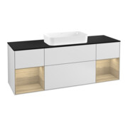 V&B Meuble sous lavabo avec plan de travail bleu Finion 160x60 cm, Reg Oa ven, laque mate blanche