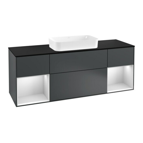 V&B Meuble sous lavabo avec plan de travail bleu Finion 160x60cm, étagère blanche avec laque, avec bleu avec laque