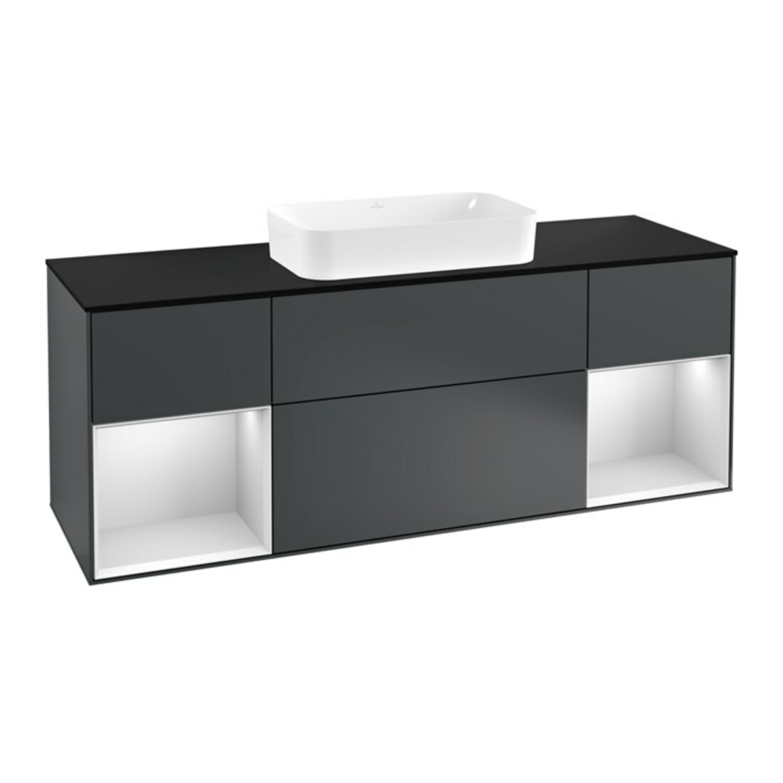 V&B Meuble sous lavabo avec plan de travail bleu Finion 160x60cm, étagère blanche avec laque, avec bleu avec laque
