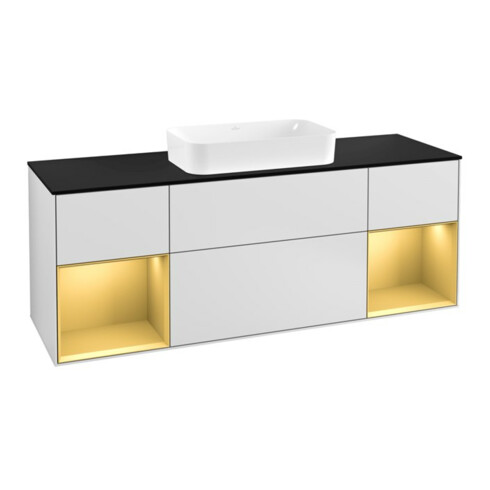 V&B Meuble sous lavabo avec plan de travail bleu Finion 160x60cm, étagère or avec laque blanche