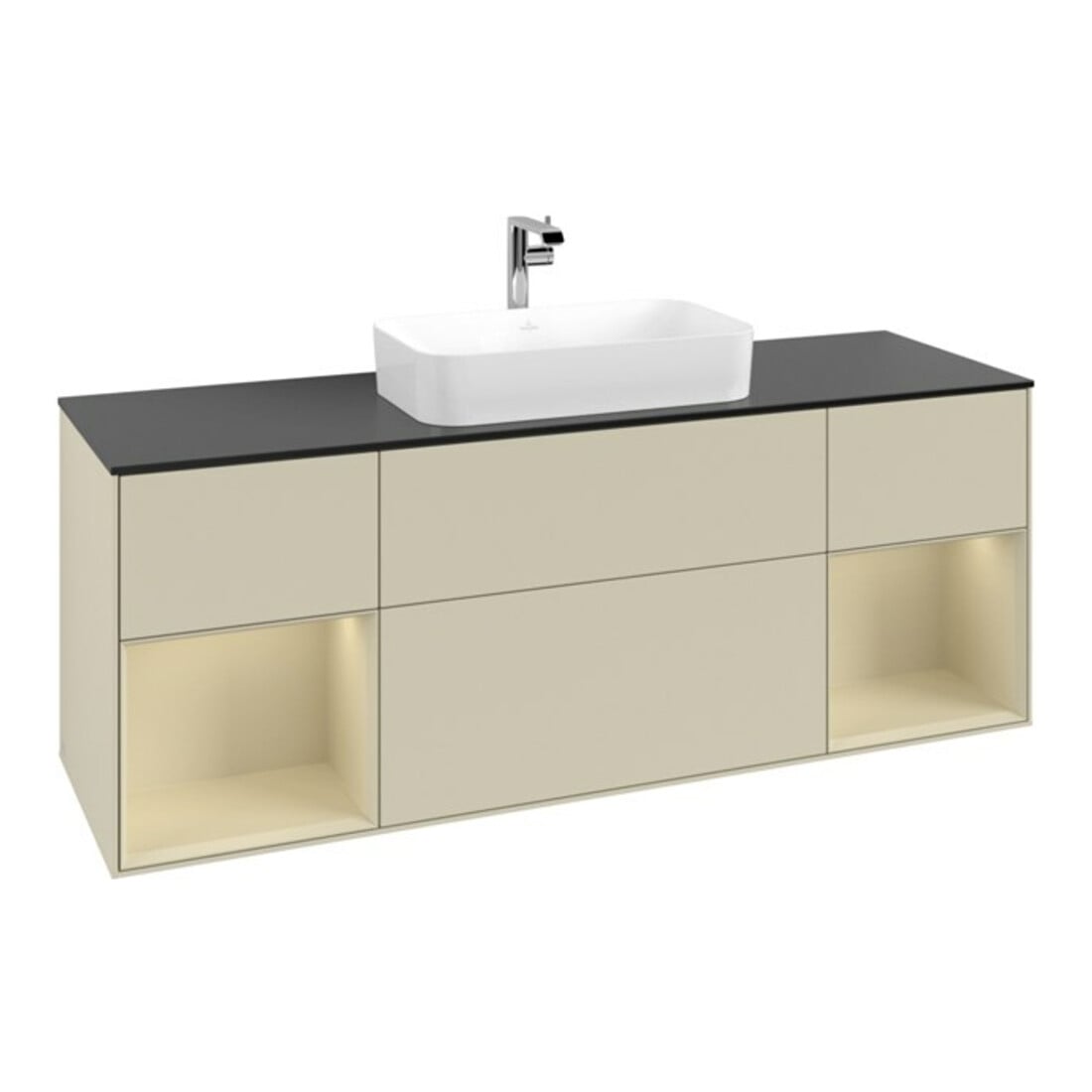 V&B Meuble sous lavabo avec plan de travail bleu Finion 160x60cm, rangement gris mat laqué