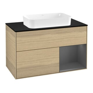 V&B Meuble sous lavabo avec plan de travail bleu m Finion 100x60,3 cm, rég. droite anthracite m, placage Oa