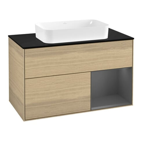 V&B Meuble sous lavabo avec plan de travail bleu m Finion 100x60,3 cm, rég. droite anthracite m, placage Oa