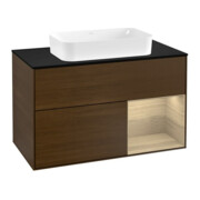 V&B Meuble sous lavabo avec plan de travail bleu m Finion 100x60,3 cm, tiroir droite, placage noyer