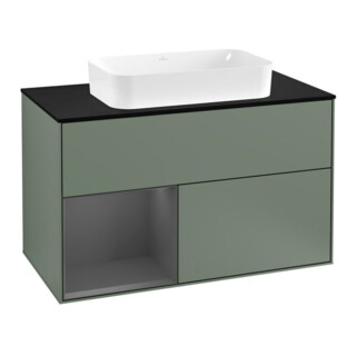 V&B Meuble sous lavabo avec plan de travail bleu m Finion 100x60,3cm, côté gauche anthracite m, huile m laqué