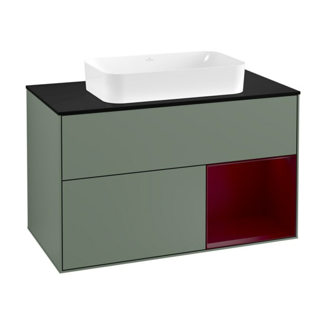 V&B Meuble sous lavabo avec plan de travail bleu m Finion 100x60,3cm, étagère droite Peo, huile m laqué