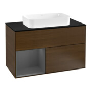 V&B Meuble sous lavabo avec plan de travail bleu m Finion 100x60,3cm, étagère g Anthrac. m, vein. noyer