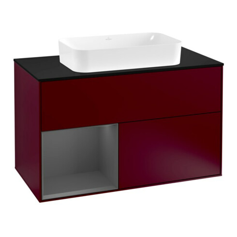 V&B Meuble sous-lavabo avec plan de travail bleu m Finion 100x60,3cm, étagère gauche anthracite m, Peo mat