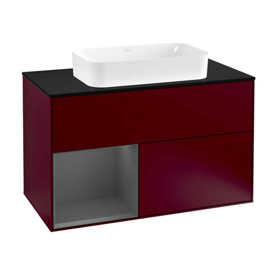 V&B Meuble sous-lavabo avec plan de travail bleu m Finion 100x60,3cm, étagère gauche anthracite m, Peo mat