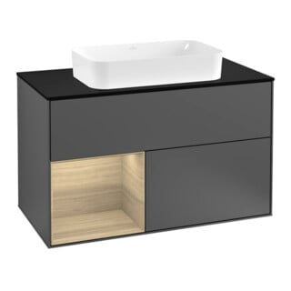 V&B Meuble sous lavabo avec plan de travail bleu m Finion 100x60,3cm, étagère gauche, anthracite mat