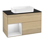 V&B Meuble sous lavabo avec plan de travail bleu m Finion 100x60,3cm, étagère gauche bl. m laque, placage chêne
