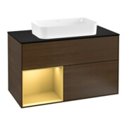 V&B Meuble sous-lavabo avec plan de travail bleu m Finion 100x60,3cm, étagère gauche gol m, placage noyer