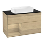 V&B Meuble sous lavabo avec plan de travail bleu m Finion 100x60,3cm, étagère gauche Oa placage chêne