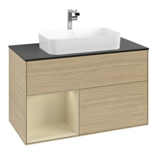 V&B Meuble sous-lavabo avec plan de travail bleu m Finion 100x60,3cm, étagère gauche, surface laquée, Oa ven