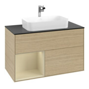 V&B Meuble sous-lavabo avec plan de travail bleu m Finion 100x60,3cm, étagère gauche, surface laquée, Oa ven