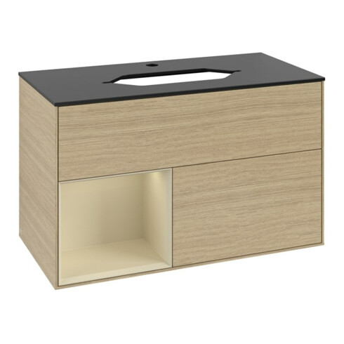 V&B Meuble sous-lavabo avec plan de travail bleu m Finion 100x60,3cm, étagère gauche, surface laquée, Oa ven
