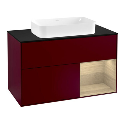 V&B Meuble sous lavabo avec plan de travail bleu m Finion 100x60,3cm, tiroir droite Oa placage, Peony mat