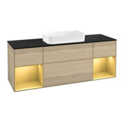 V&B Meuble sous lavabo avec plan de travail bleu m Finion 160x60 cm, étagère dorée m laqué, placage chêne