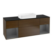 V&B Meuble sous lavabo avec plan de travail bleu m Finion 160x60cm, étagère anthracite m laque, placage noyer