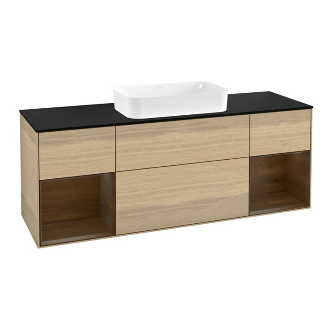 V&B Meuble sous-lavabo avec plan de travail bleu m Finion 160x60cm, placage noyer, placage chêne