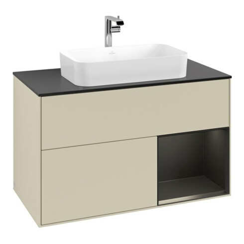 V&B Meuble sous lavabo avec plan de travail Finion 100x60,3 cm, droite, bleu mat laqué, gris mat laqué