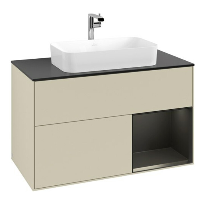 V&B Meuble sous lavabo avec plan de travail Finion 100x60,3 cm, droite, bleu mat laqué, gris mat laqué