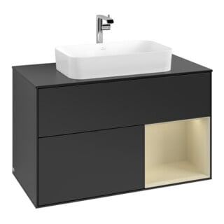 V&B Meuble sous lavabo avec plan de travail Finion 100x60,3 cm, laqué bleu, droite, grand modèle