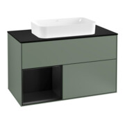 V&B Meuble sous-lavabo avec plan de travail Finion 100x60,3 cm, rég. g. bleu m. laqué, oli. m. laqué