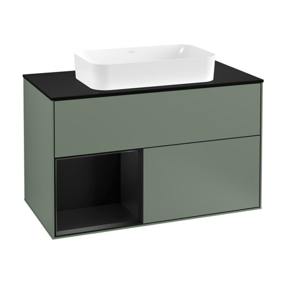 V&B Meuble sous-lavabo avec plan de travail Finion 100x60,3 cm, rég. g. bleu m. laqué, oli. m. laqué