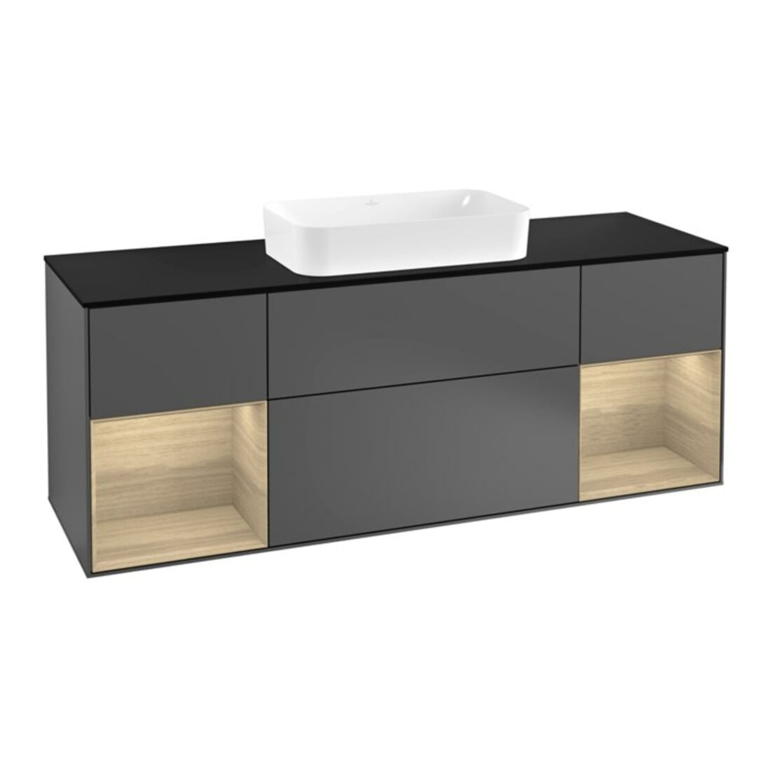 V&B Meuble sous lavabo avec plan de travail Finion 160x60 cm, placage chêne, anthracite mat