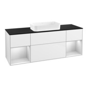 V&B Meuble sous lavabo avec plan de travail Finion 160x60cm, étagère blanche, laque blanche brillante