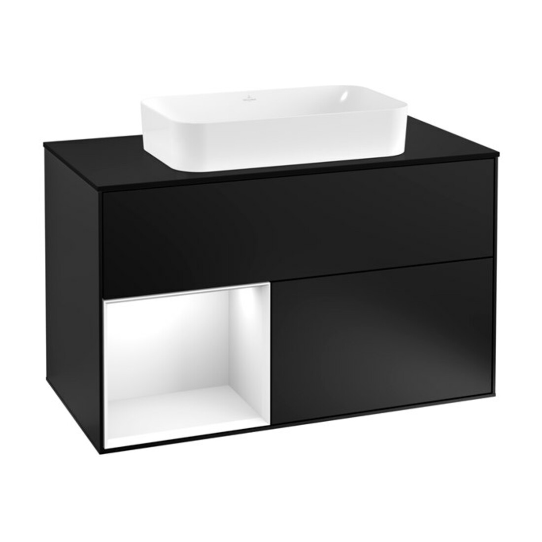 V&B Meuble sous lavabo avec plan en Finion 100x60,3 cm, Rg gch, blanc brillant, bleu brillant