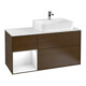 V&B Meuble sous lavabo avec plan finition blanc brillant 120cm, tiroir gauche blanc brillant laqué, placage noyer-1