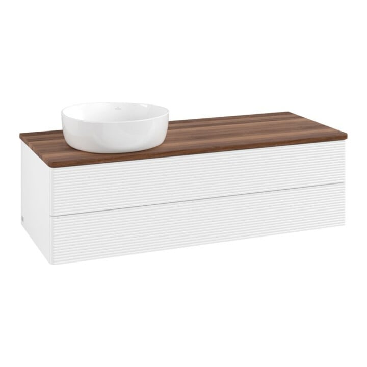 V&B Meuble sous lavabo avec structure de façade Antao 120x36x50cm, couleur WBP bois blanc, blanc mat Lac