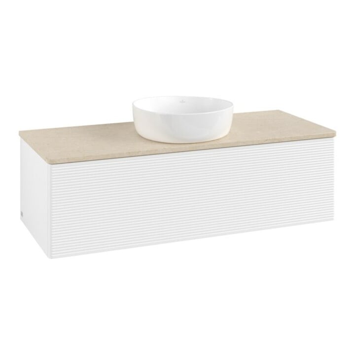 V&B Meuble sous lavabo avec structure de façade Antao 120x36x50cm, couleur WBP botti., blanc mat Lac