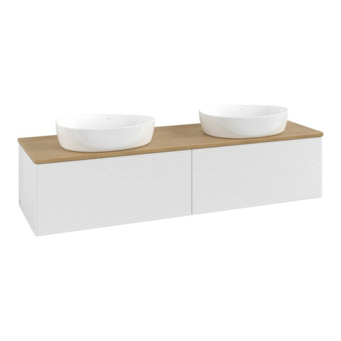 V&B Meuble sous lavabo avec structure de façade Antao 160x36x50 cm, WBP hon. Oa, blanc brillant Lac