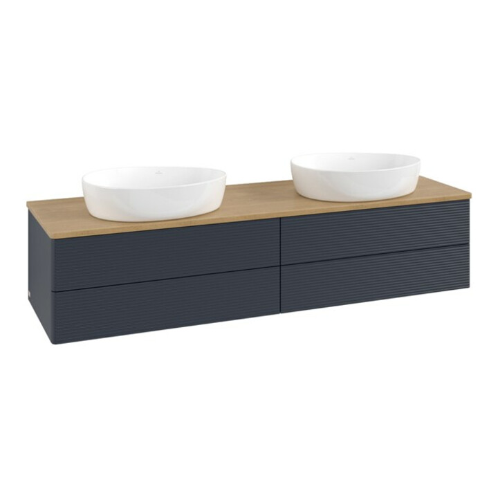 V&B Meuble sous lavabo avec structure de façade Antao 160x50cm, WBP chêne hon. Oa, avec surface mate lacquée bleue