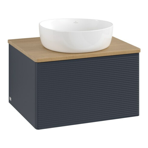 V&B Meuble sous-lavabo avec structure de façade Antao 60x36x50cm, WBP chêne hon. Oa, avec bleu mat Lac