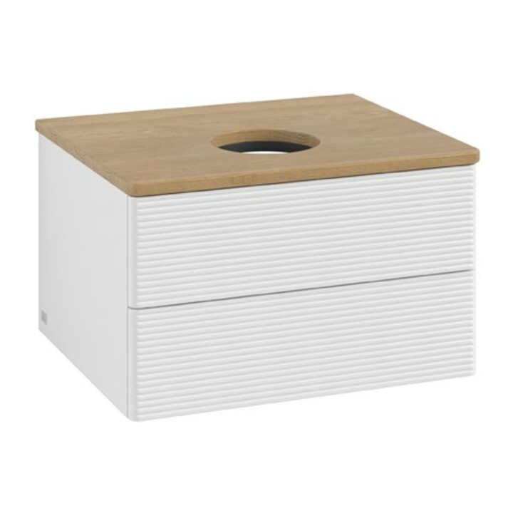V&B Meuble sous lavabo avec structure de façade Antao 60x36x50cm, WBP chêne hon. Oa, blanc brillant Lac