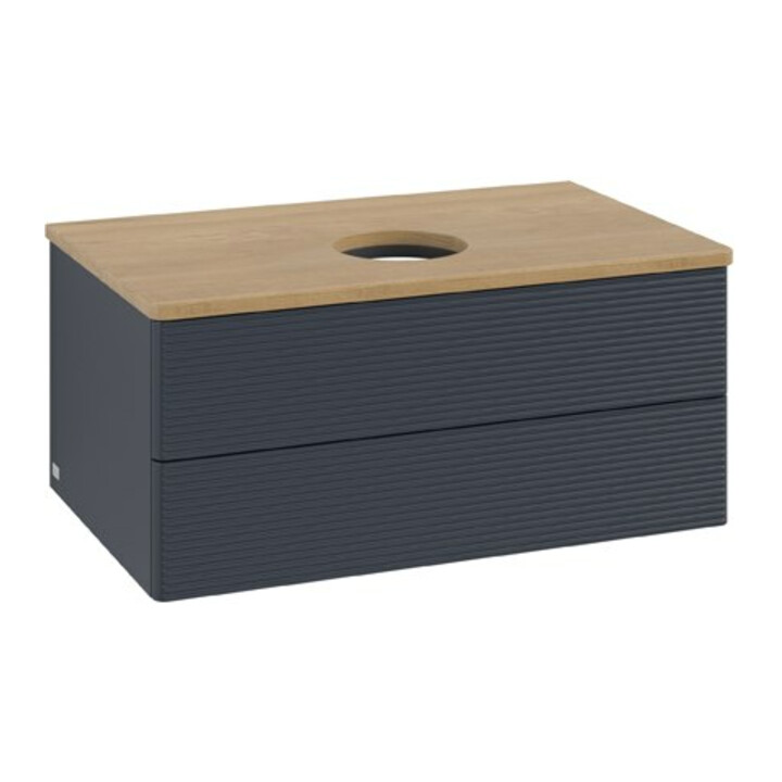 V&B Meuble sous lavabo avec structure de façade Antao 80x36x50 cm, WBP chêne, bleu mat avec laque
