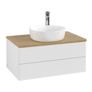 V&B Meuble sous lavabo avec structure de façade Antao 80x36x50cm, HL, WBP chêne, blanc brillant Lac-3