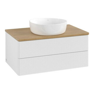 V&B Meuble sous lavabo avec structure de façade Antao 80x36x50cm, WBP chêne hon. Oa, blanc brillant Lac